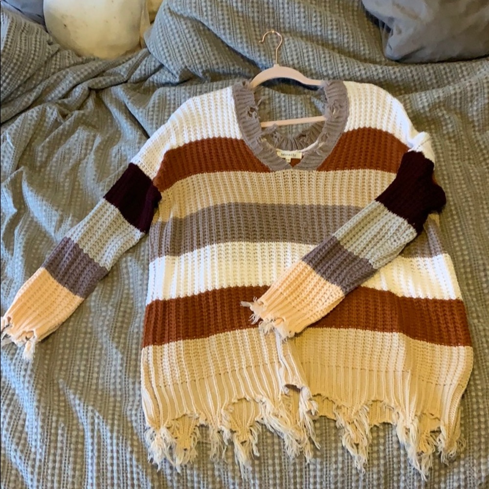 Frayed Striped Sweater
